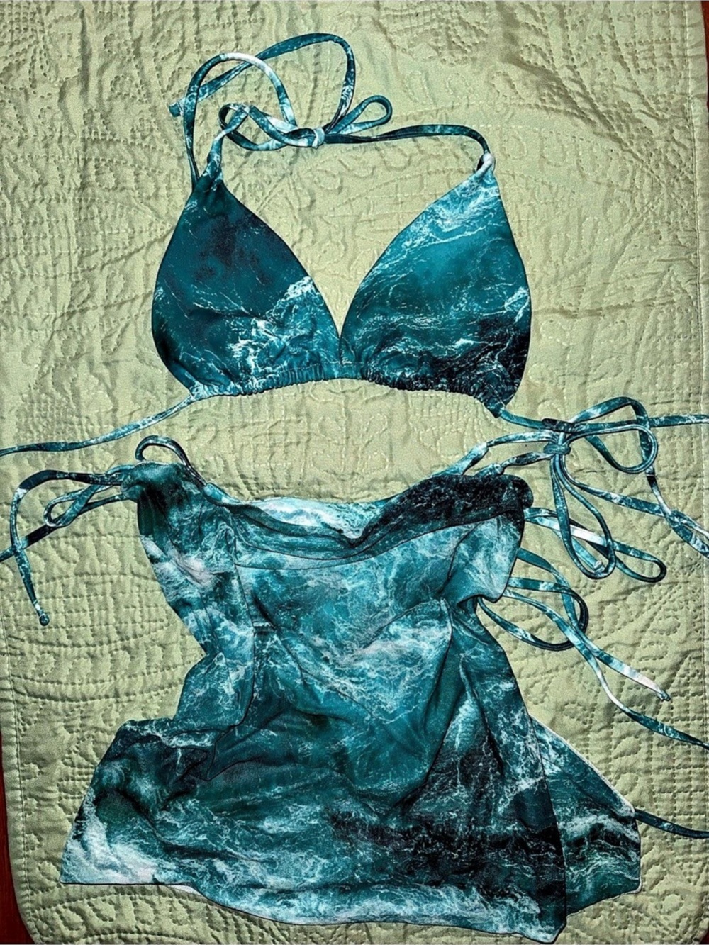 Abstract Blue Bikini Set Cover-Up Like New